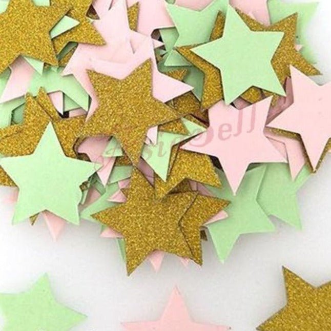 100pcs Cardboard Confetti Star Circle Heart Baby Shower Birthday Wedding Decorations Party - Star - Pink Green Gold - Asia Sell