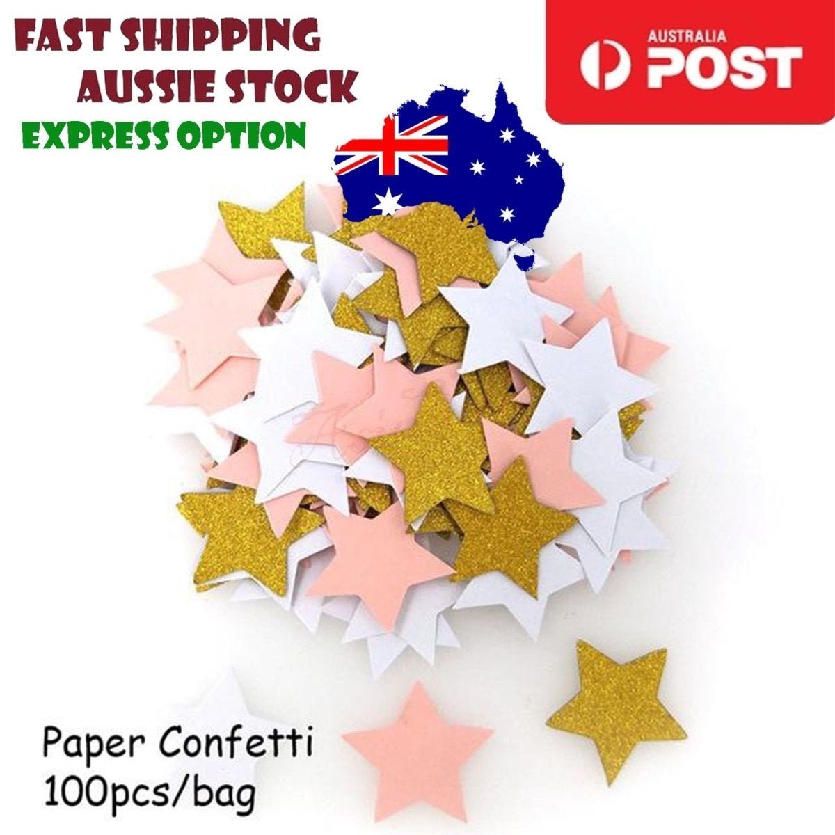100pcs Cardboard Confetti Star Circle Heart Baby Shower Birthday Wedding Decorations Party - Star - Pink White Gold - Asia Sell