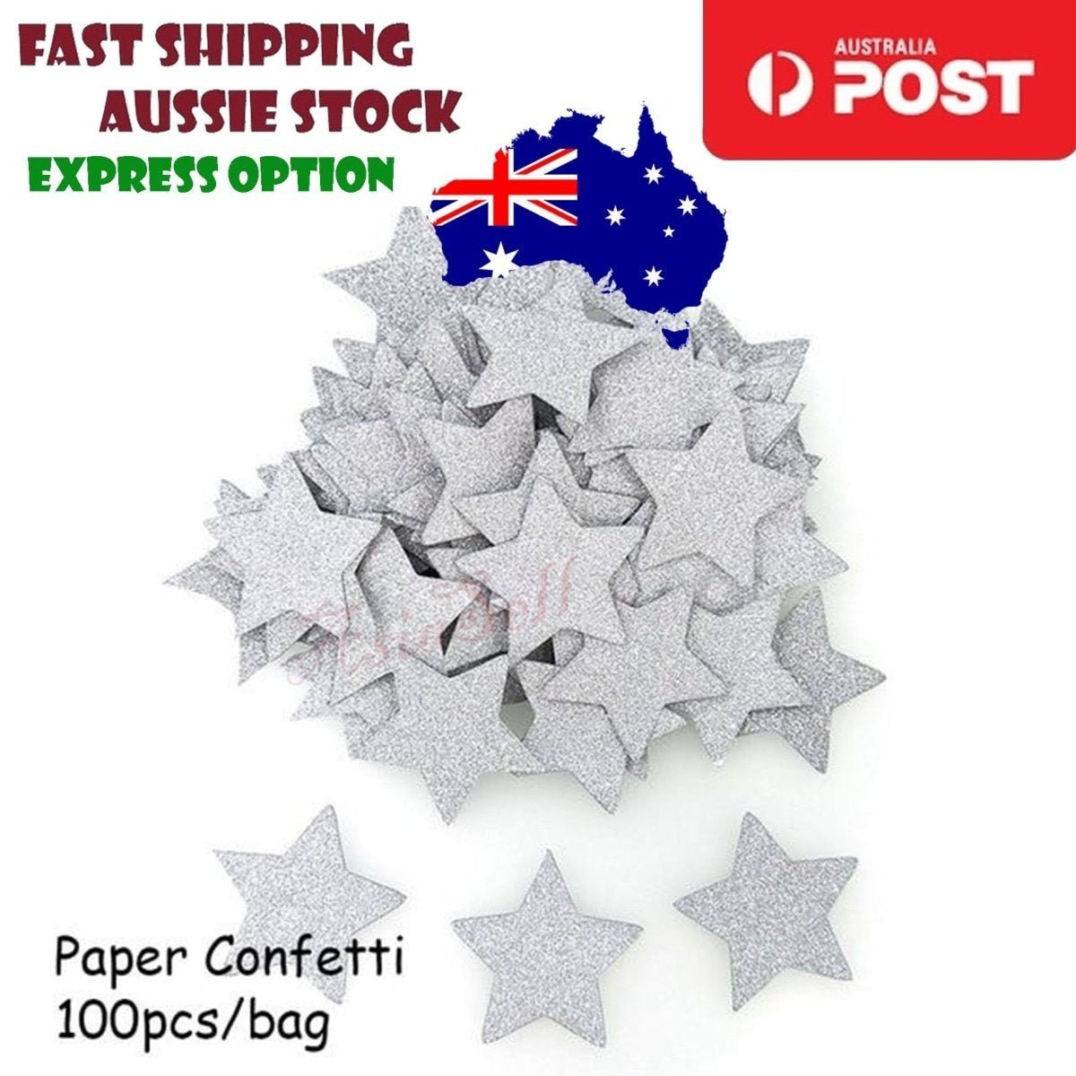 100pcs Cardboard Confetti Star Circle Heart Baby Shower Birthday Wedding Decorations Party - Star - Silver - Asia Sell