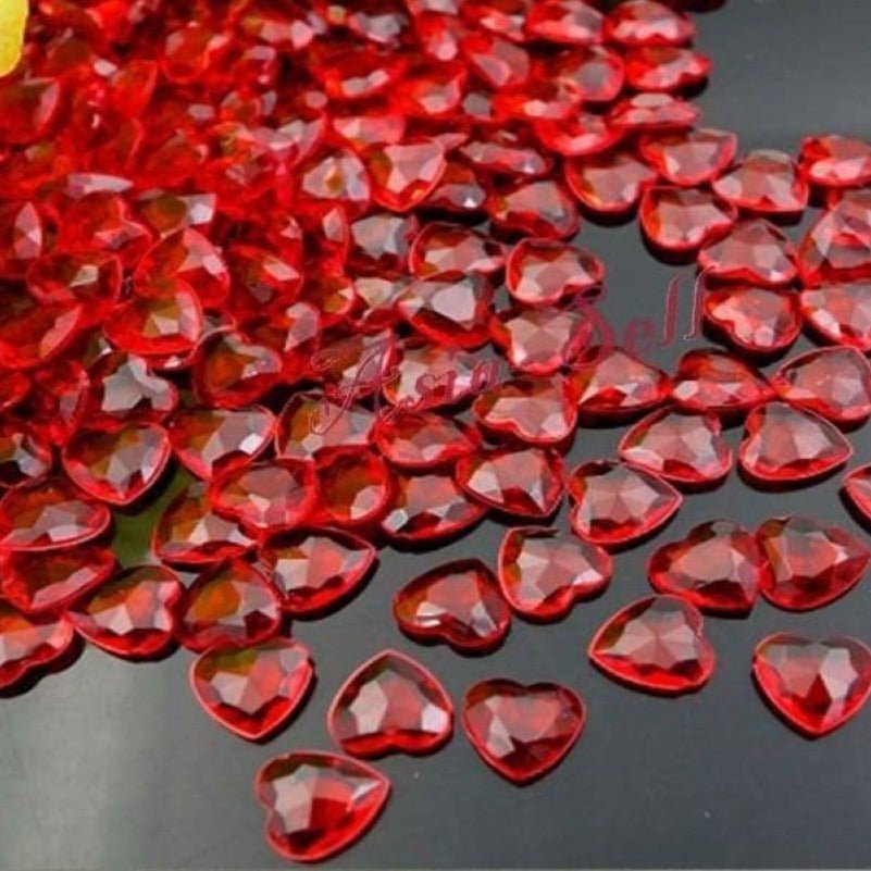 100pcs Crystal Heart Table Scatter Red Blue Pink Purple Clear 1cm Wedding Decoration Acrylic - Red - Asia Sell