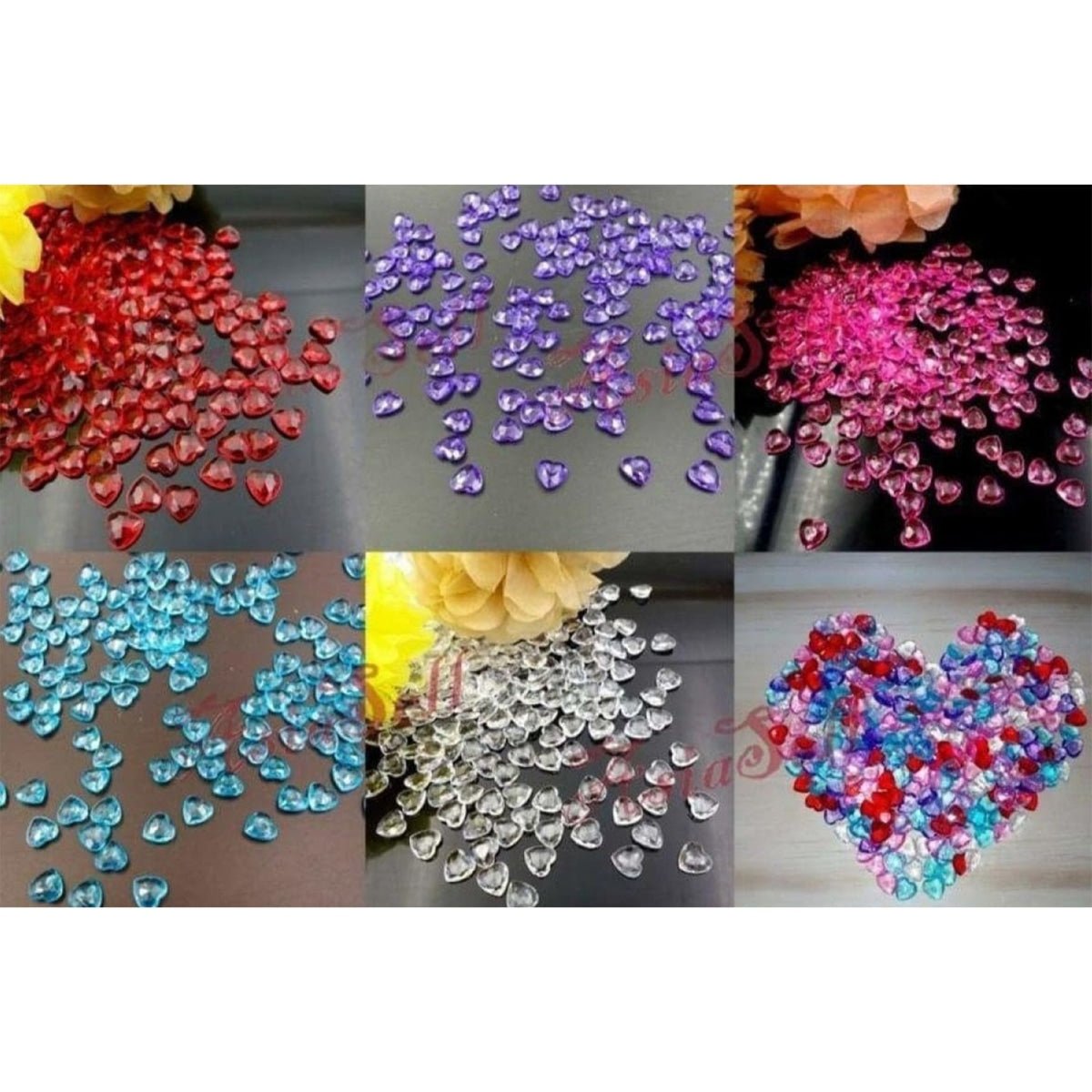 100pcs Crystal Heart Table Scatter Red Blue Pink Purple Clear 1cm Wedding Decoration Acrylic - Red - Asia Sell
