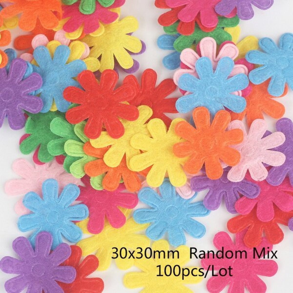 100pcs Fabric Felt Shapes Craft Clothing Patch For Sewing Scrapbooking 15mm to 40mm - 30x30mm flower - Asia Sell