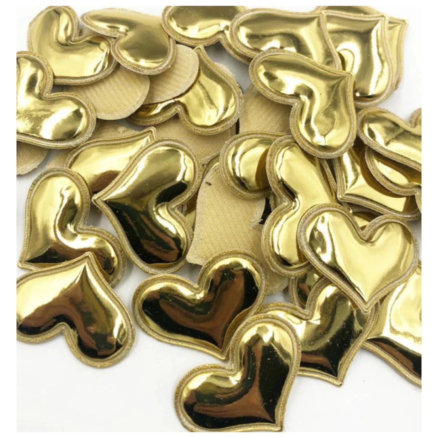 100pcs Glossy Shiny Padded Patches Heart Shape Garment Appliques For Decoration DIY Accessories Toy Craft Clothing PU Leather - Gold - Asia Sell