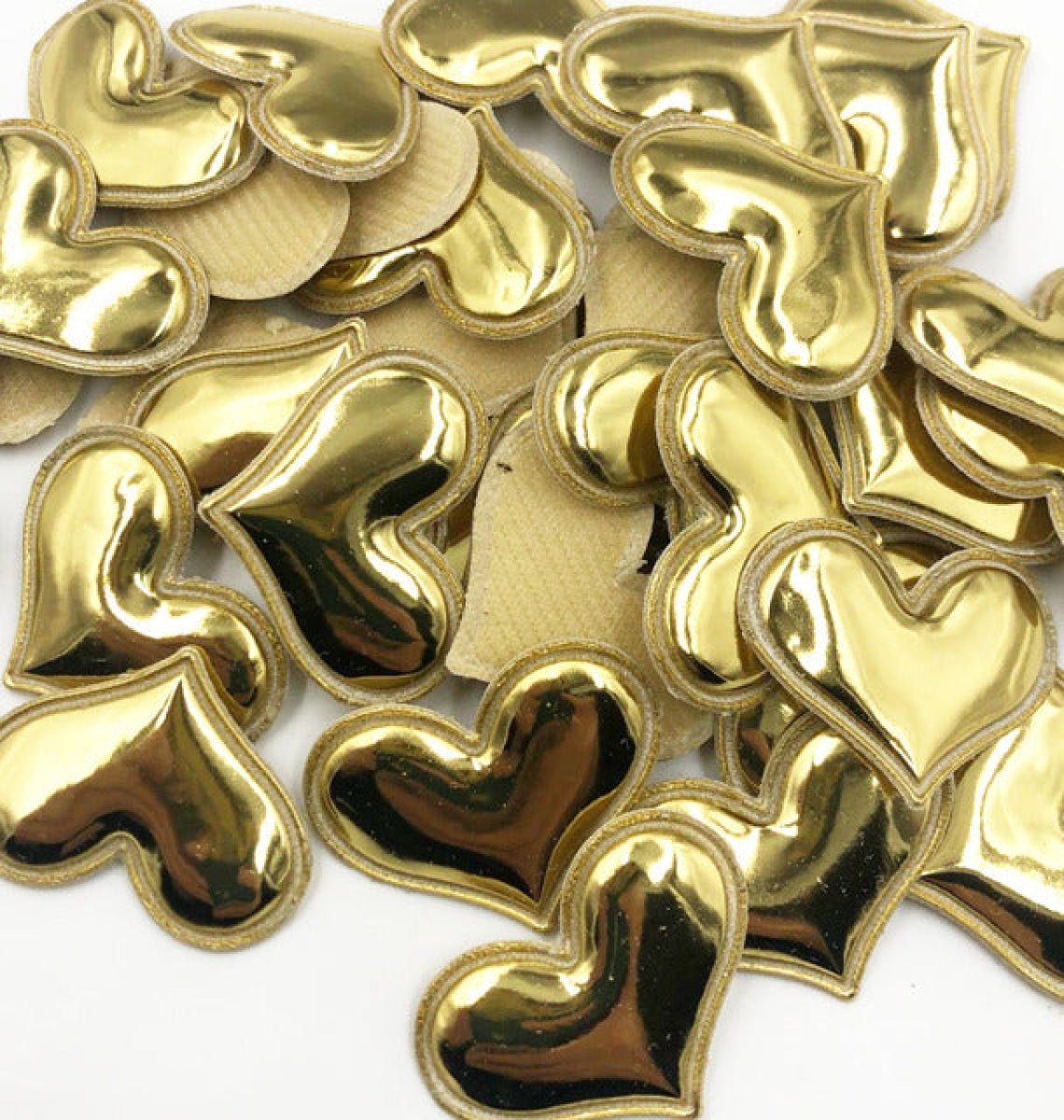 100pcs Glossy Shiny Padded Patches Heart Shape Garment Appliques For Decoration DIY Accessories Toy Craft Clothing PU Leather - Gold - - Asia Sell