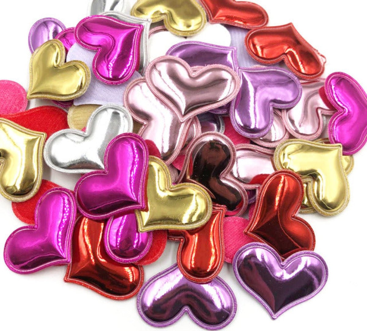 100pcs Glossy Shiny Padded Patches Heart Shape Garment Appliques For Decoration DIY Accessories Toy Craft Clothing PU Leather - Mixed Colours - - Asia Sell