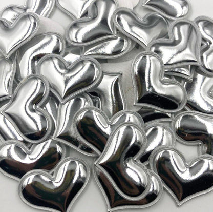 100pcs Glossy Shiny Padded Patches Heart Shape Garment Appliques For Decoration DIY Accessories Toy Craft Clothing PU Leather - Silver - - Asia Sell