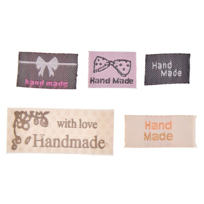 100pcs Hand Made Cloth Fabric Labels Printed Handmade With Love Garment Labels Tags For Clothes Bags DIY Sewing Craft Clothing - 2.3 x1cm - - Asia Sell