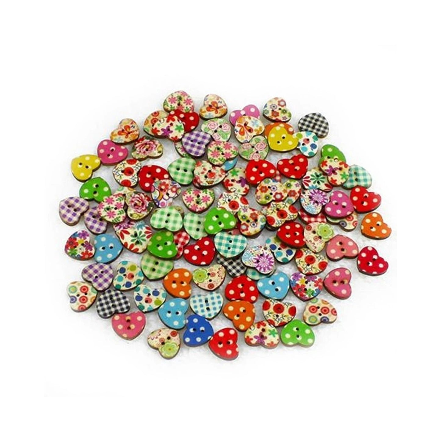 100pcs Heart Wooden Buttons Mixed Pattern 2-Hole Button 20mmx17mm DIY - - Asia Sell