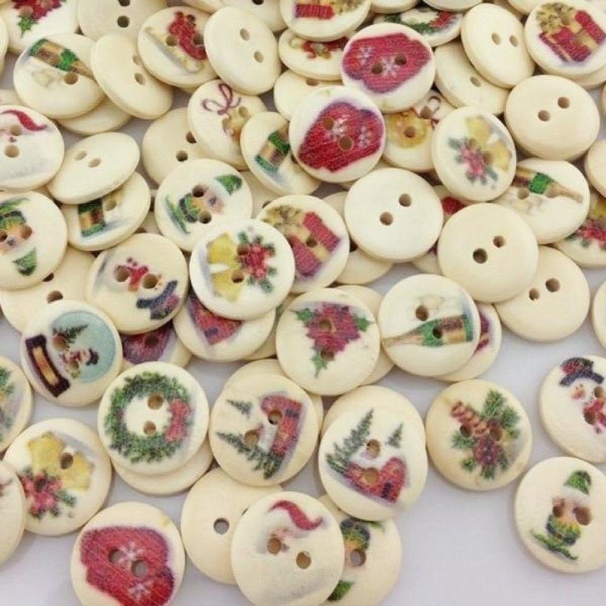 100pcs Mixed Wooden Buttons Flower for Clothing Craft Sewing DIY 2 Hole 15mm - Christmas - - Asia Sell