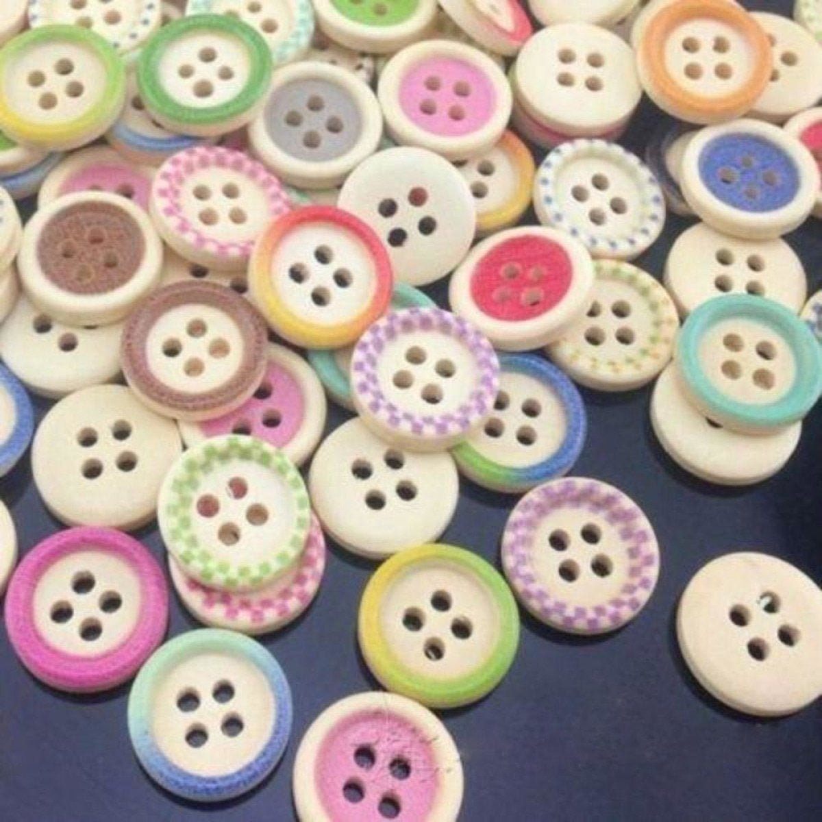 100pcs Mixed Wooden Buttons Flower for Clothing Craft Sewing DIY 2 Hole 15mm - Colourful - - Asia Sell