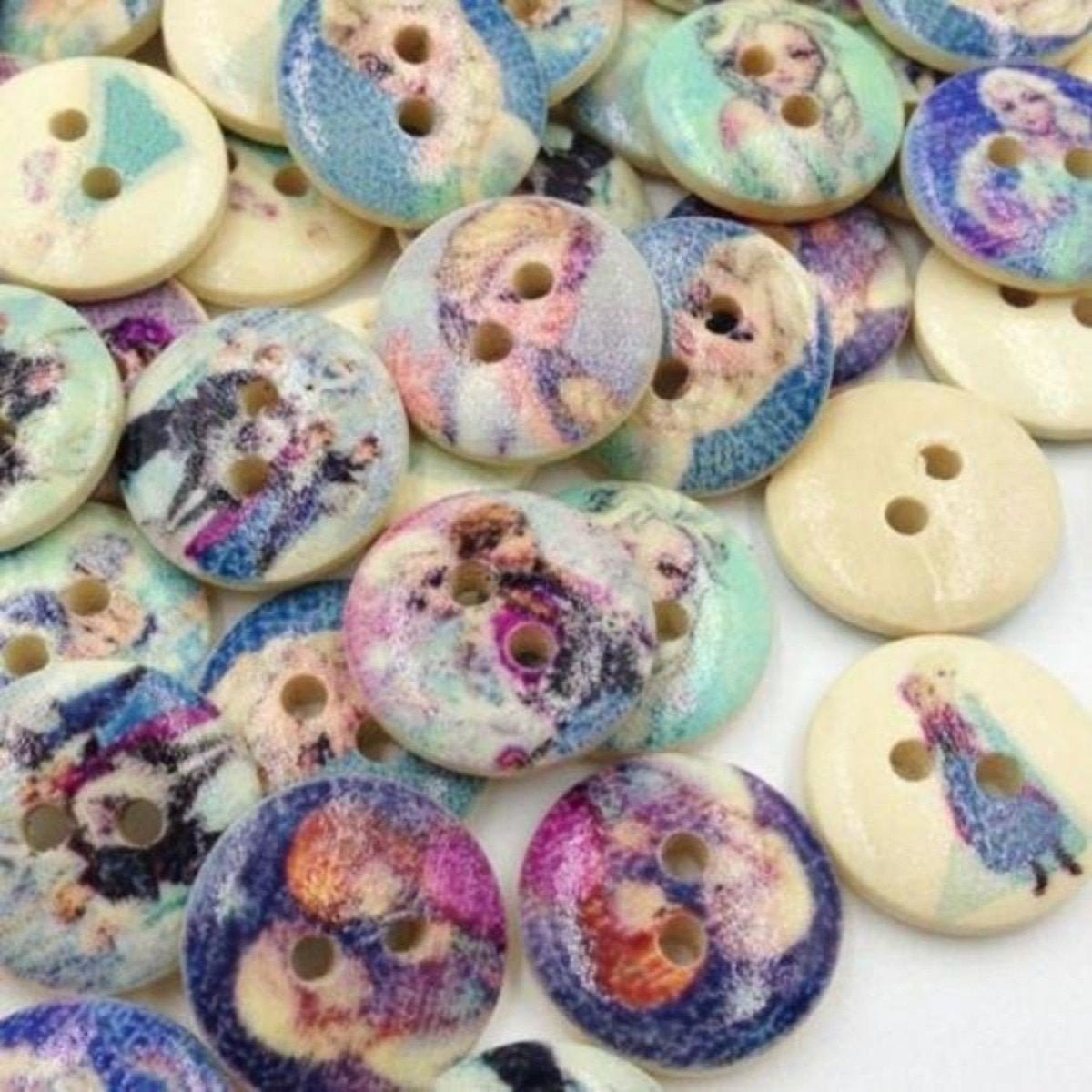 100pcs Mixed Wooden Buttons Flower for Clothing Craft Sewing DIY 2 Hole 15mm - Monuments - Asia Sell