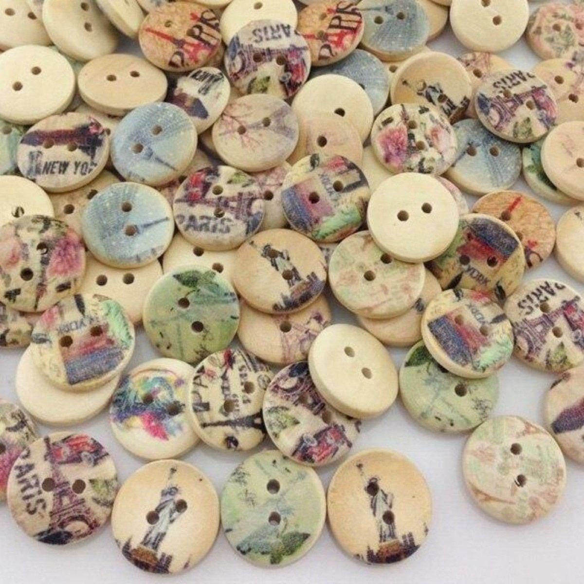 100pcs Mixed Wooden Buttons Flower for Clothing Craft Sewing DIY 2 Hole 15mm - Monuments - Asia Sell