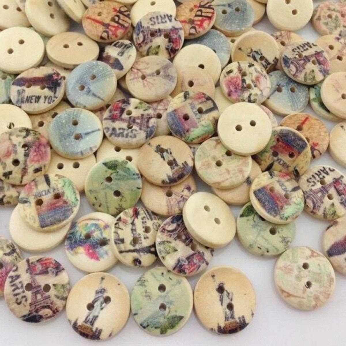 100pcs Mixed Wooden Buttons Flower for Clothing Craft Sewing DIY 2 Hole 15mm - Monuments - - Asia Sell