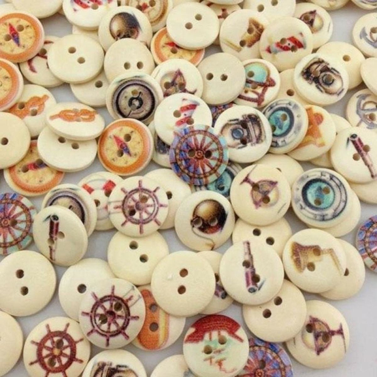 100pcs Mixed Wooden Buttons Flower for Clothing Craft Sewing DIY 2 Hole 15mm - Sailing Mixed - Asia Sell
