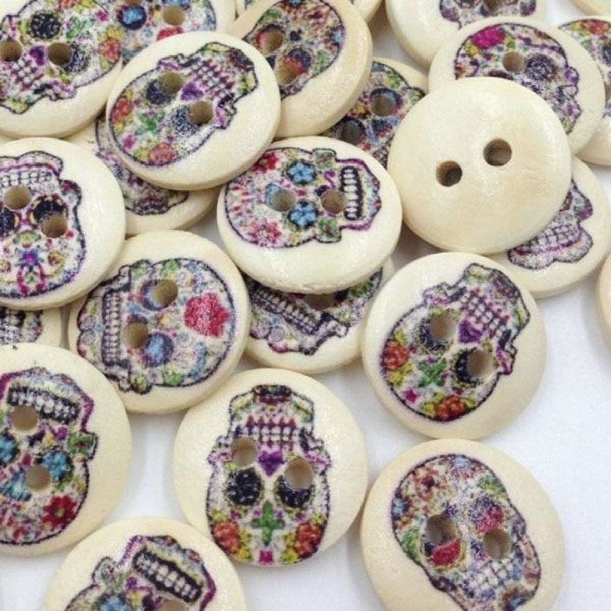 100pcs Mixed Wooden Buttons Flower for Clothing Craft Sewing DIY 2 Hole 15mm - Skulls - Asia Sell