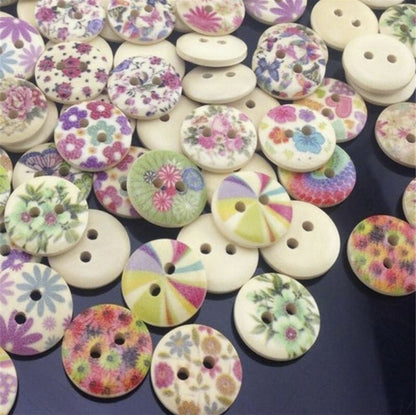 100pcs Mixed Wooden Buttons Flower for Clothing Craft Sewing DIY 2 Hole 15mm - Vivid - - Asia Sell