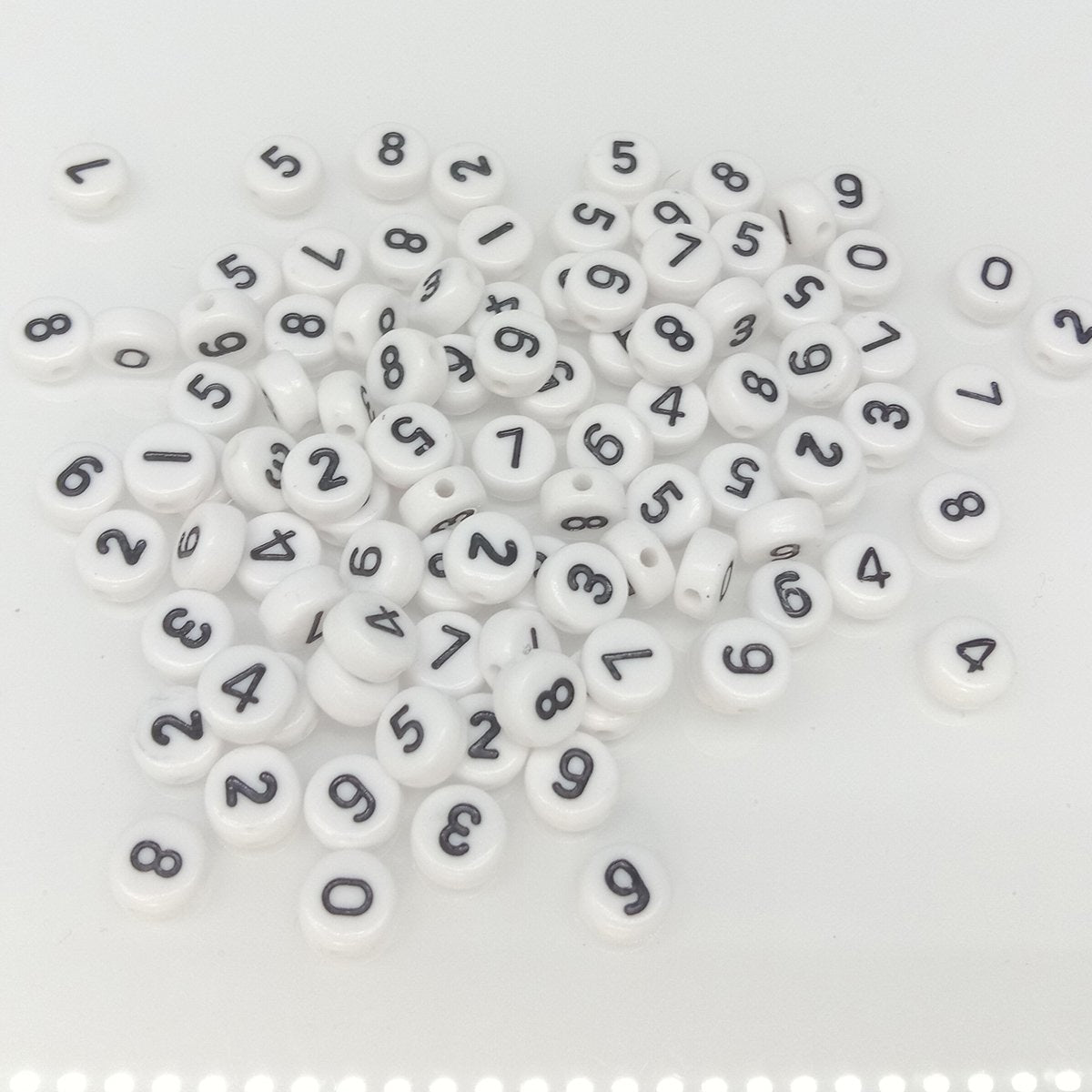 100pcs Numbers Spacer Beads DIY Black Writing on White Bead - - Asia Sell