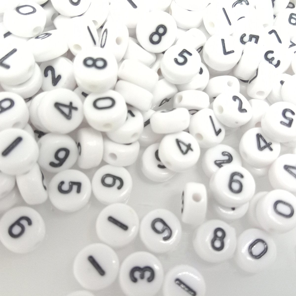 100pcs Numbers Spacer Beads DIY Black Writing on White Bead - - Asia Sell