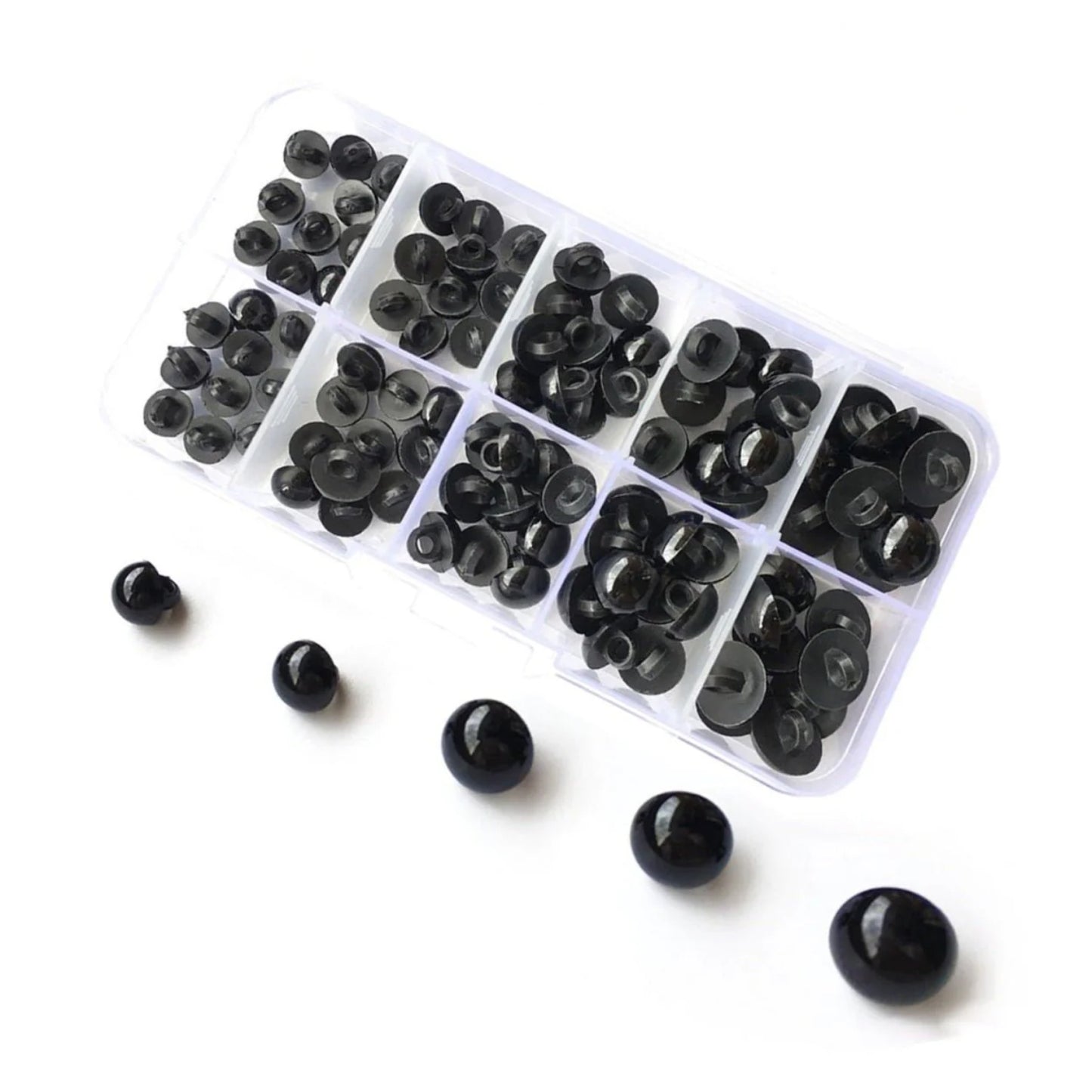 100pcs Plastic Doll Eyes Buttons Round 8mm-12.5mm Mushroom Domed Sewing Loop Shank Black DIY Animal Eyes Box Set Teddy - - Asia Sell