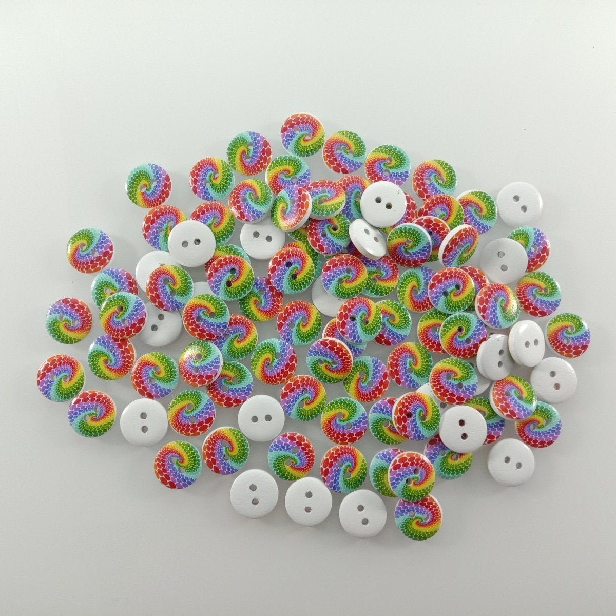 100pcs Rainbow Swirl Patterned Round Two Hole Wooden Buttons Size 20mm Clothing Sewing Button Decoration - - Asia Sell