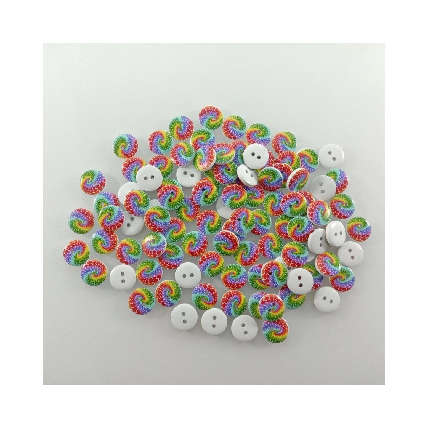 100pcs Rainbow Swirl Patterned Round Two Hole Wooden Buttons Size 20mm Clothing Sewing Button Decoration - - Asia Sell