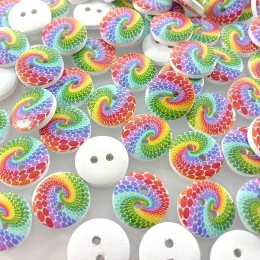 100pcs Rainbow Swirl Patterned Round Two Hole Wooden Buttons Size 20mm Clothing Sewing Button Decoration - Asia Sell