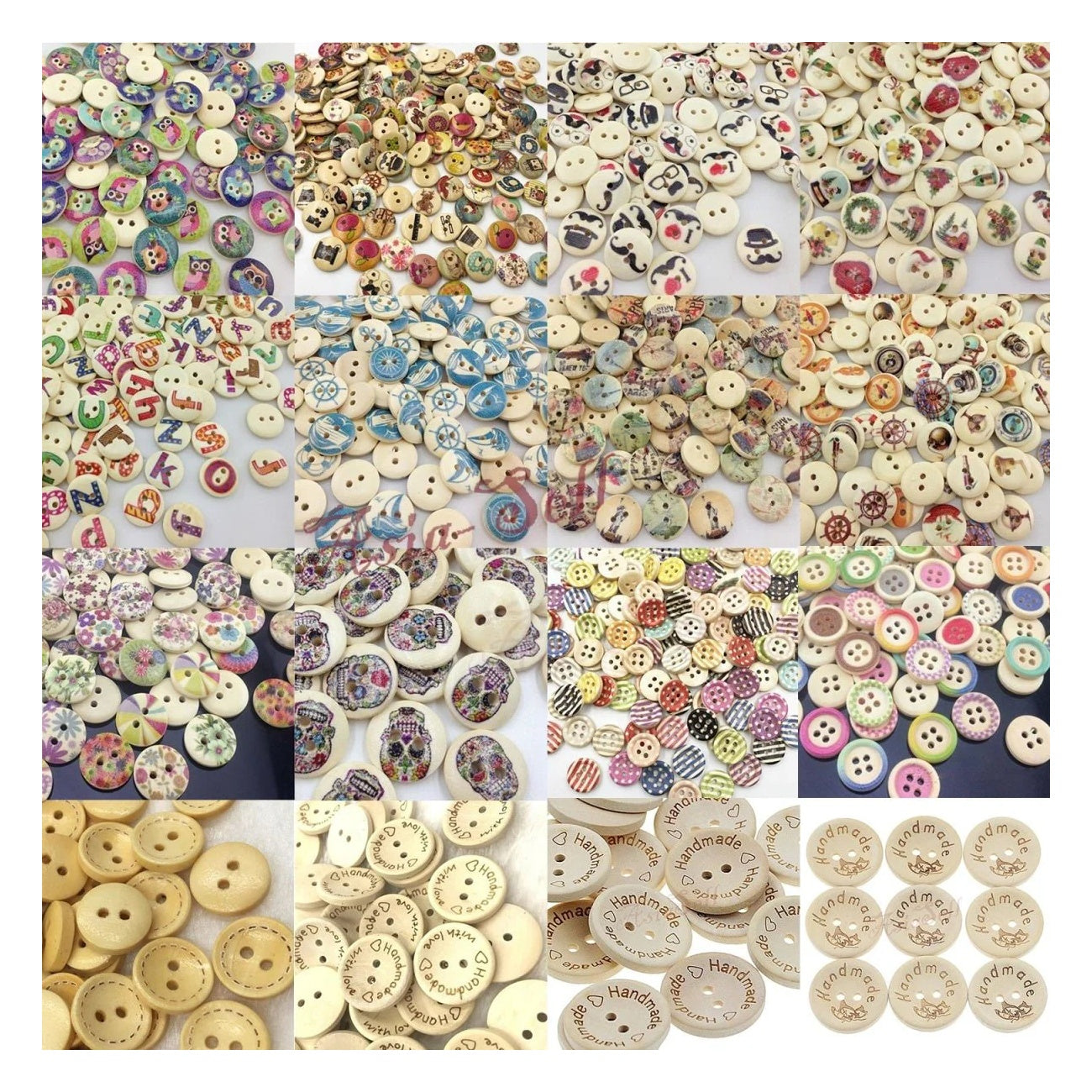 100pcs Mixed Wooden Buttons Flower for Clothing Craft Sewing DIY 2 Hole 15mm
