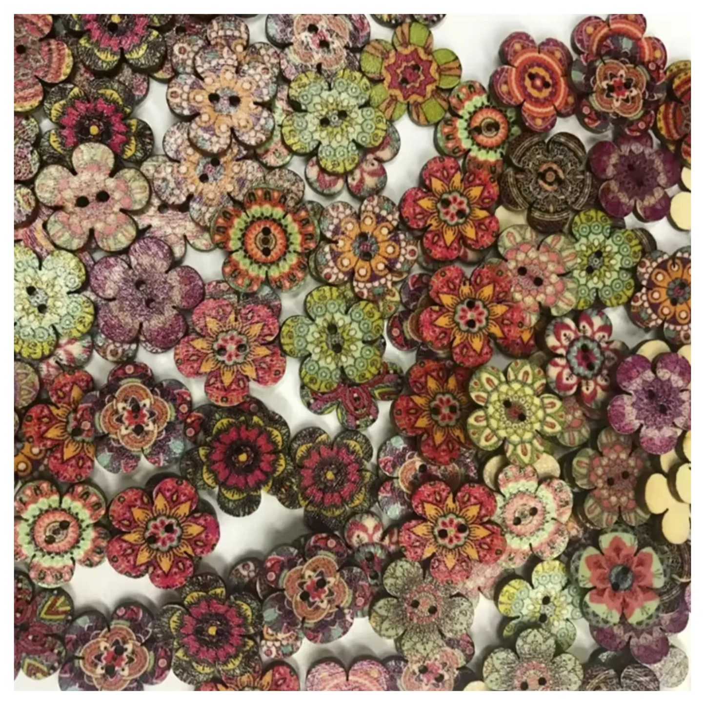 100pcs Flower Shape Wooden Buttons Retro Style 15mm Dark Brown Multicoloured | Asia Sell