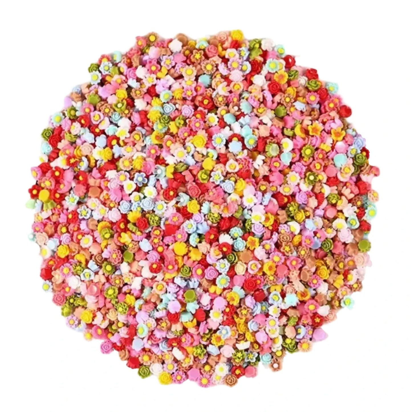 100pcs Mini Mixed Flowers Flat Back Resin Cabochons Scrapbooking DIY Jewelry Craft Rhinestone Decoration