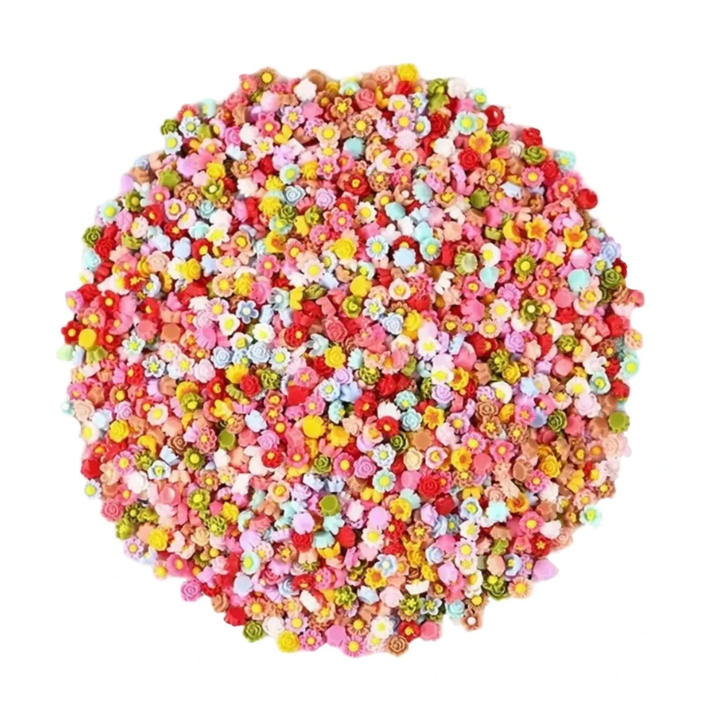 100pcs Mini Mixed Flowers Flat Back Resin Cabochons Scrapbooking DIY Jewelry Craft Rhinestone Decoration