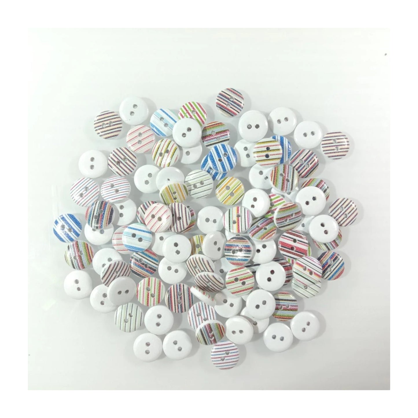 100x 13mm Mixed Striped Wooden Buttons For Clothes Crafts Sewing 2-Hole - - Asia Sell