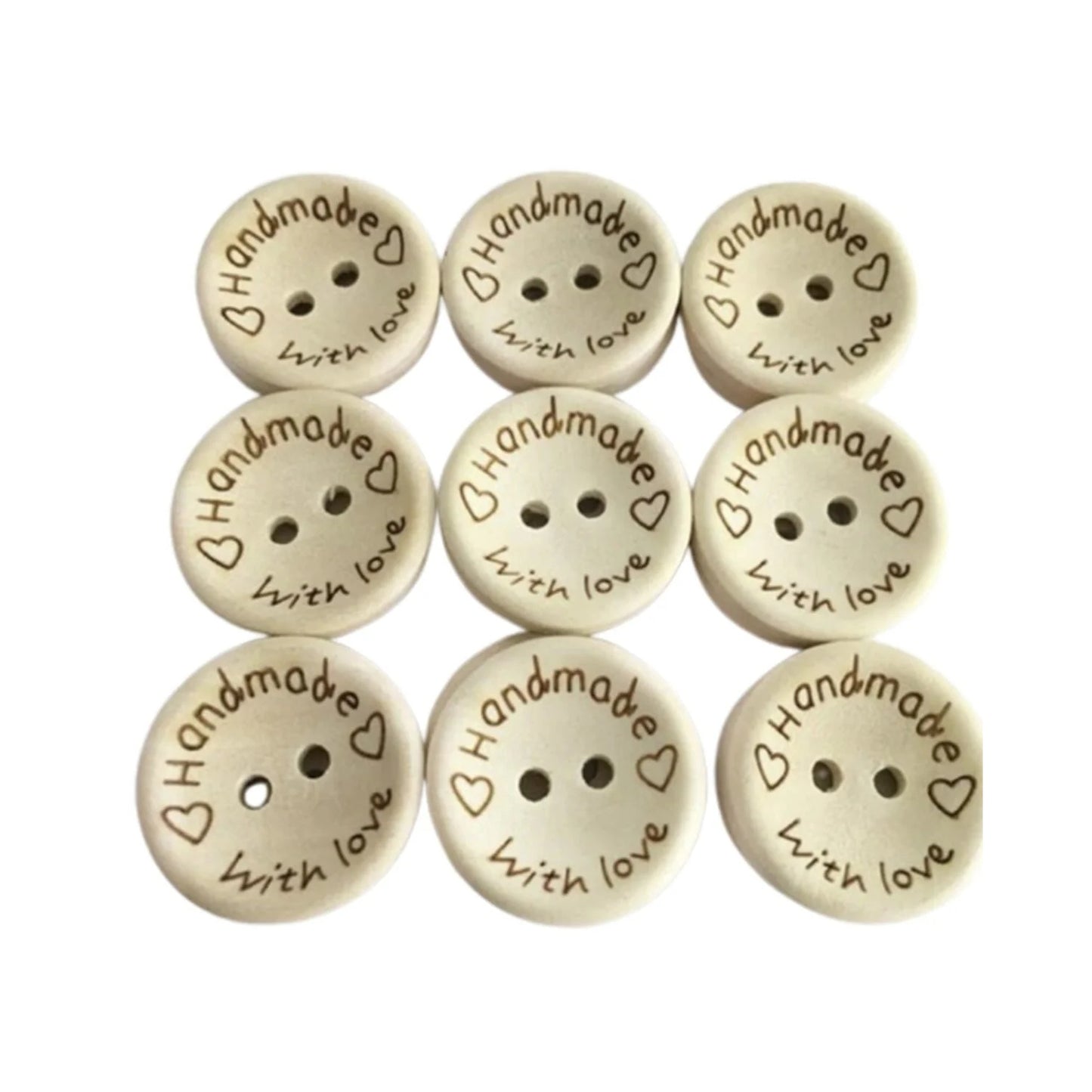 100x 15mm "Handmade with Love" Round Wooden Buttons Handmade Clothes - - Asia Sell