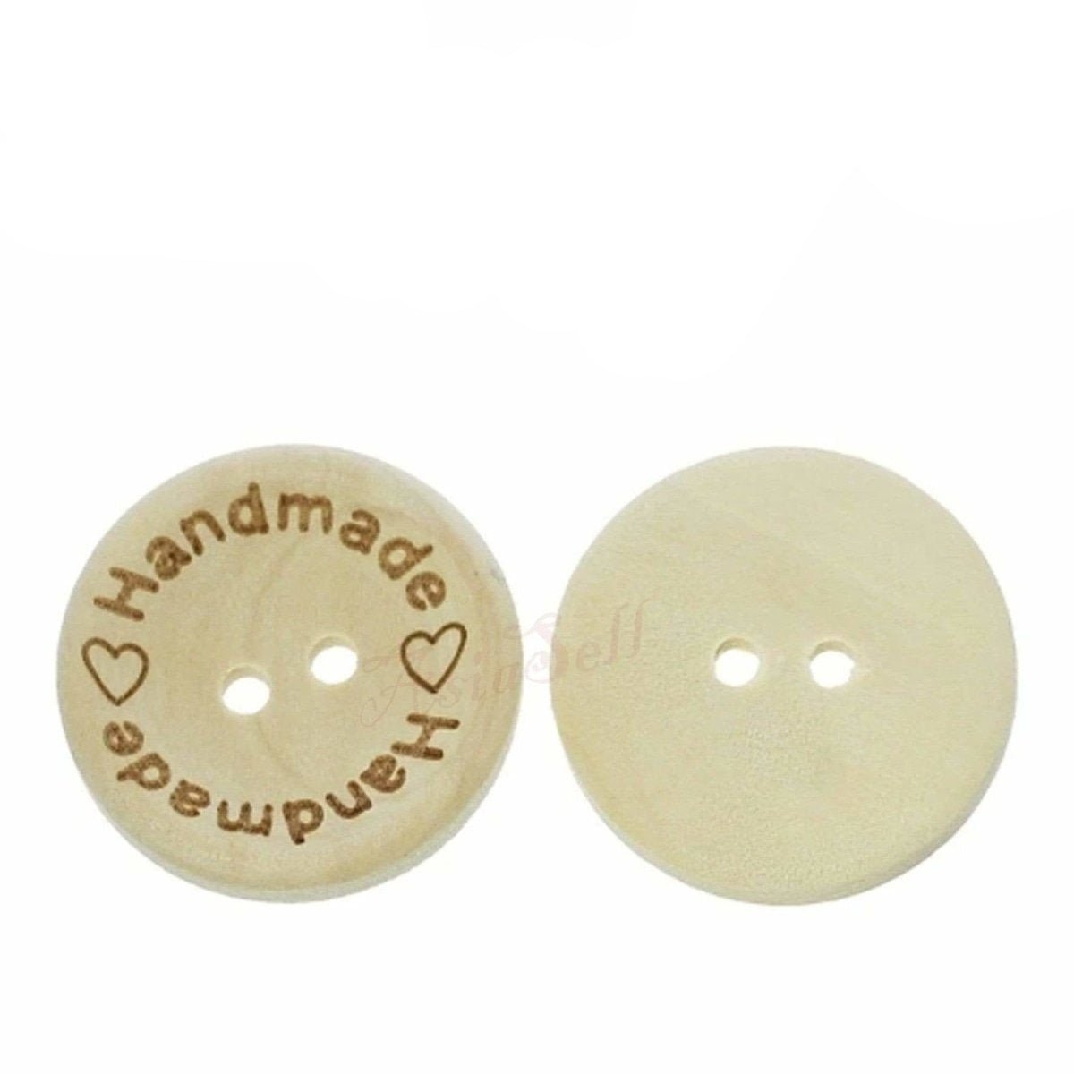 100x 20mm "Handmade Handmade" Round Wooden Buttons Handmade Clothes - - Asia Sell