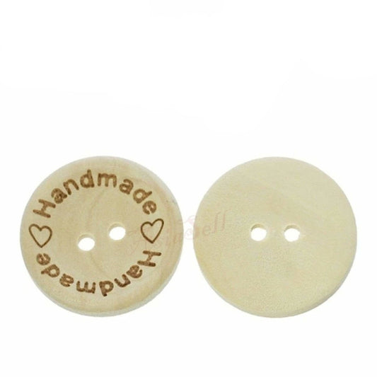 100x 20mm "Handmade Handmade" Round Wooden Buttons Handmade Clothes - Asia Sell