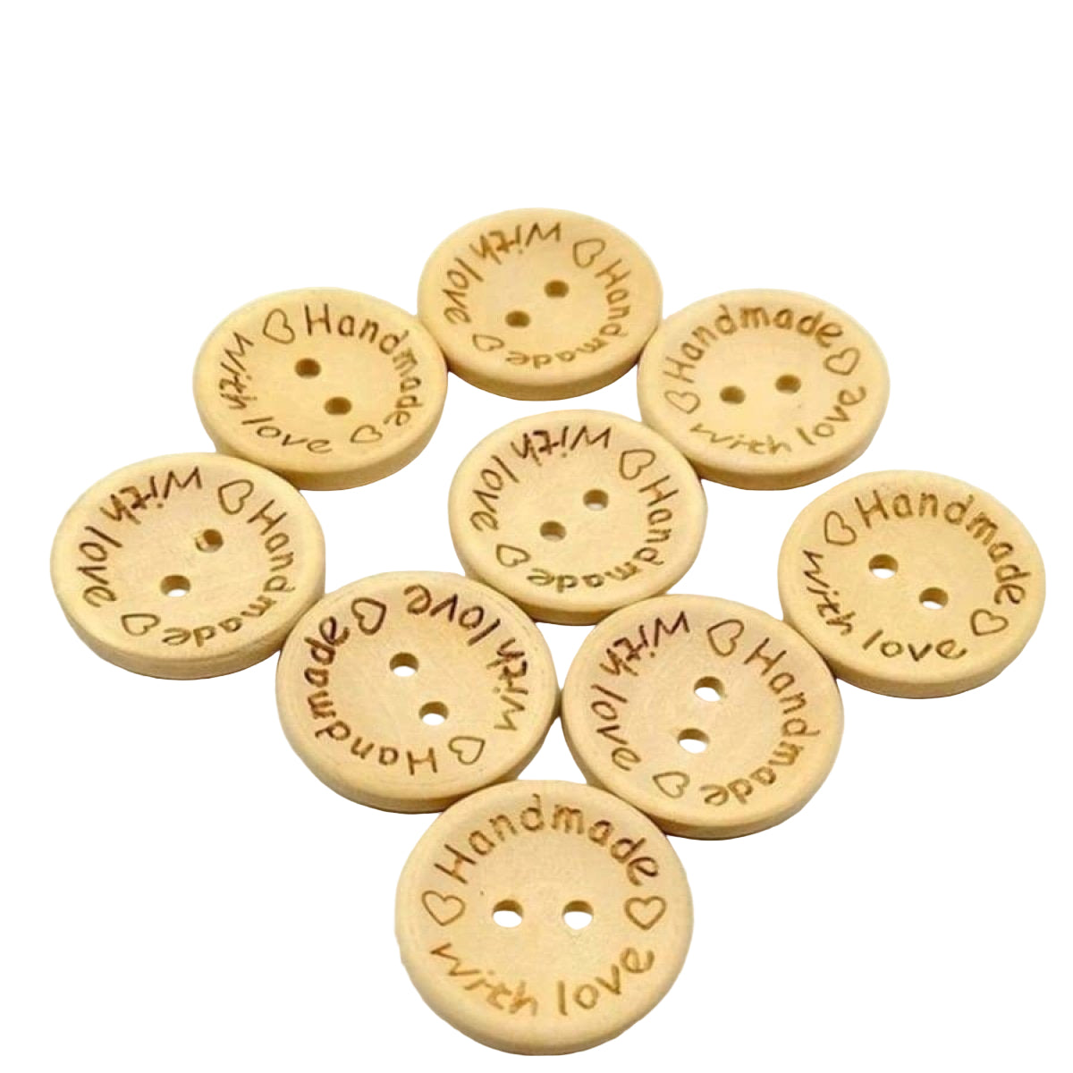 100x 20mm "Handmade with Love" Round Wooden Buttons Handmade Clothes - - Asia Sell