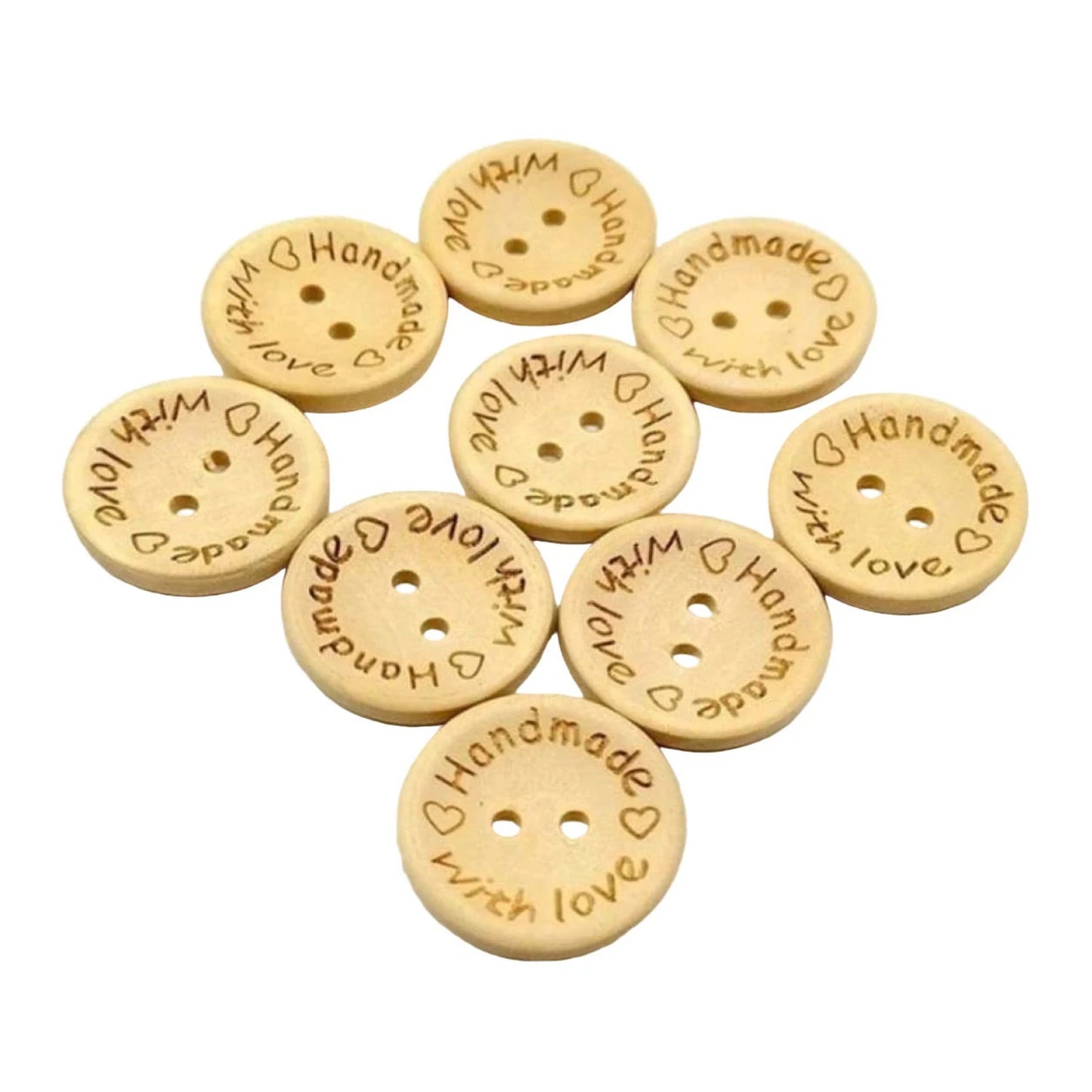 100x 20mm "Handmade with Love" Round Wooden Buttons Handmade Clothes - - Asia Sell