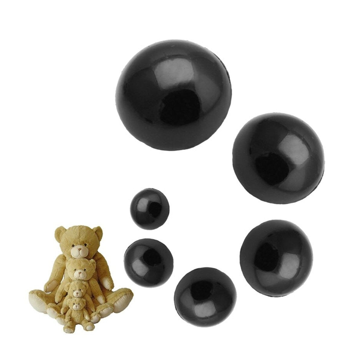 100x 9mm-25mm Buttons Round Mushroom Domed Sewing Loop Shank Black DIY Animal Eyes Toy Teddy - 9mm - - Asia Sell