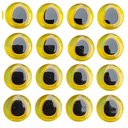 100x Stick On Fish Eyes Holographic Flexible Plastic Oval Shaped Pupil 6mm 12mm Silver Yellow Red Strong Craft - Yellow - 12mm - Asia Sell
