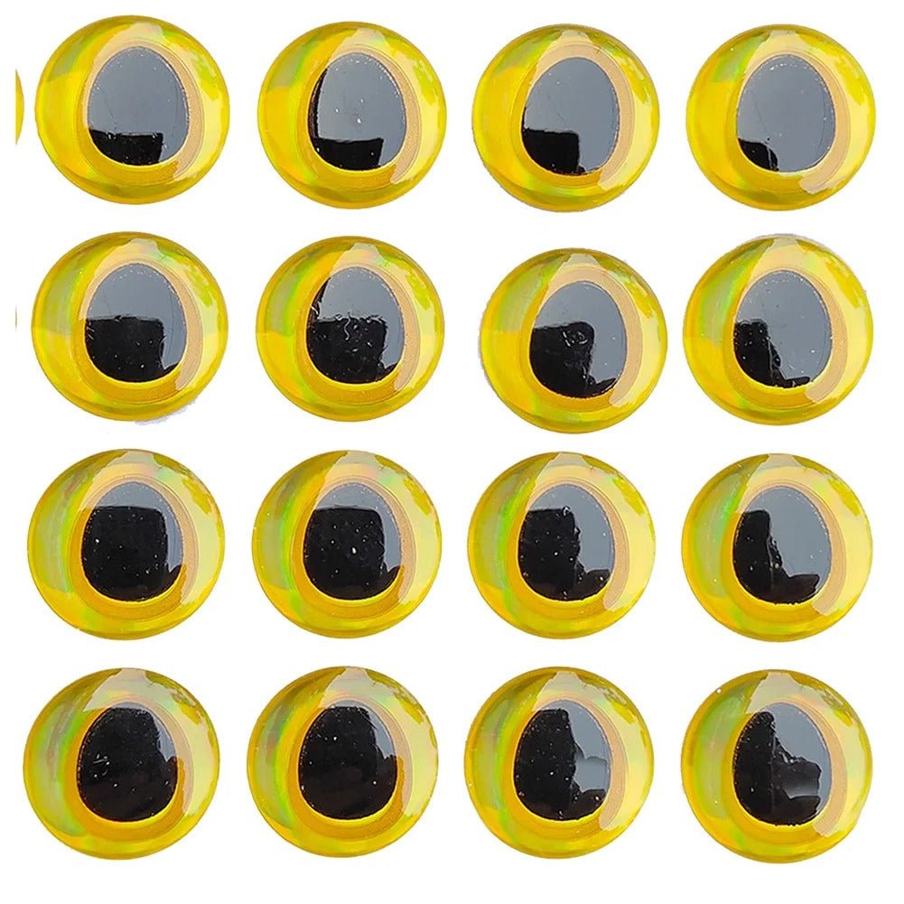 100x Stick On Fish Eyes Holographic Flexible Plastic Oval Shaped Pupil 6mm 12mm Silver Yellow Red Strong Craft - Yellow - 6mm - Asia Sell
