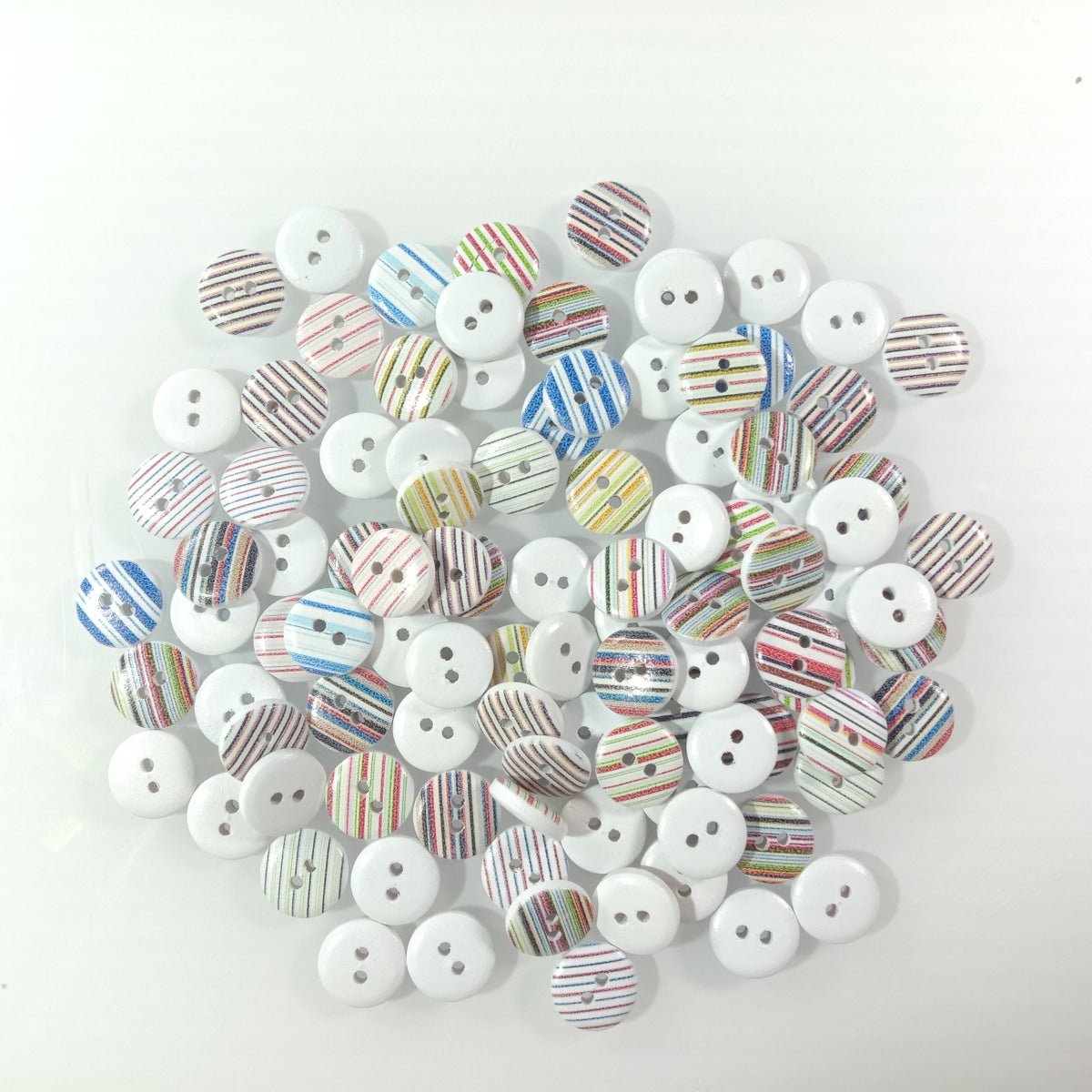 10/25/50/100/200pcs 13mm Mixed Striped Wooden Buttons Clothes 2-Hole Crafts - 10pcs - Asia Sell