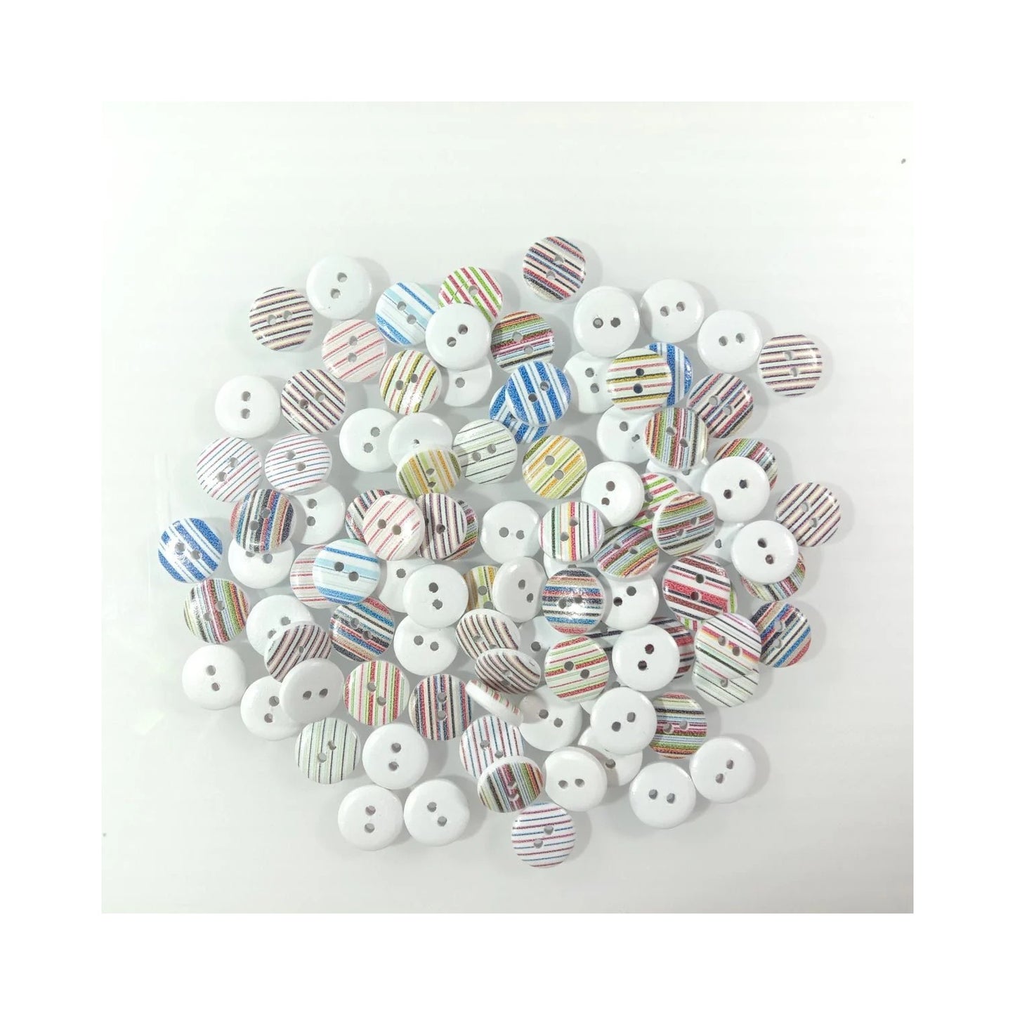 10/25/50/100/200pcs 13mm Mixed Striped Wooden Buttons Clothes 2-Hole Crafts - 10pcs - Asia Sell