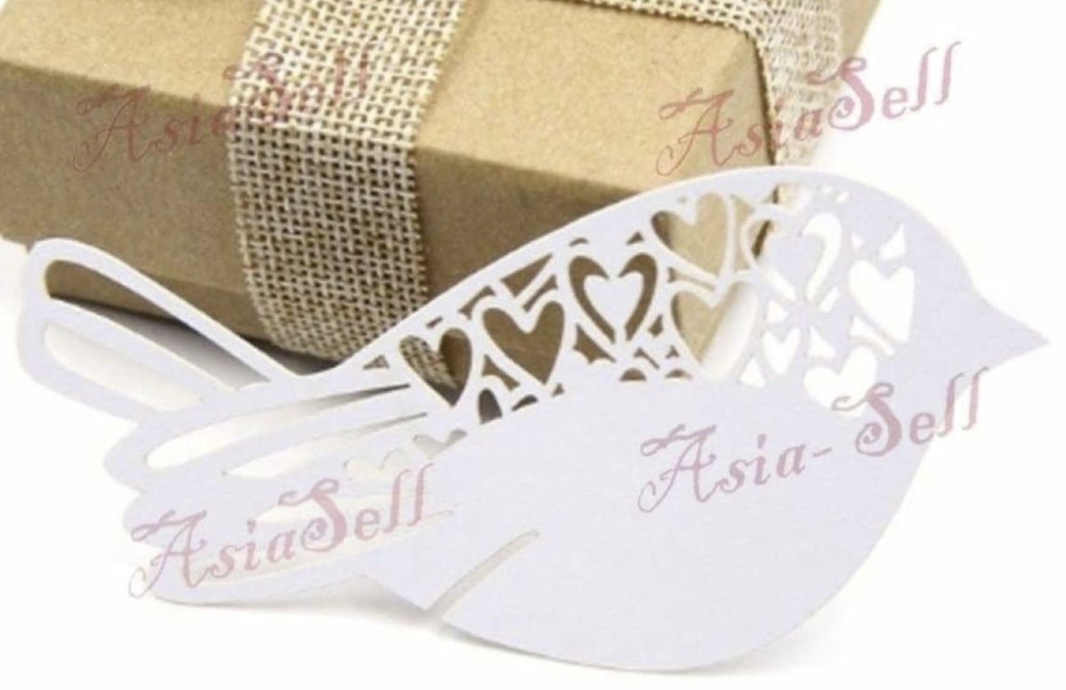 10/50pcs Bird Wine Glass Place Holder Name Cards 100x50mm Laser Cut Cardboard Wedding Table - 10pcs White/Pearl - Asia Sell