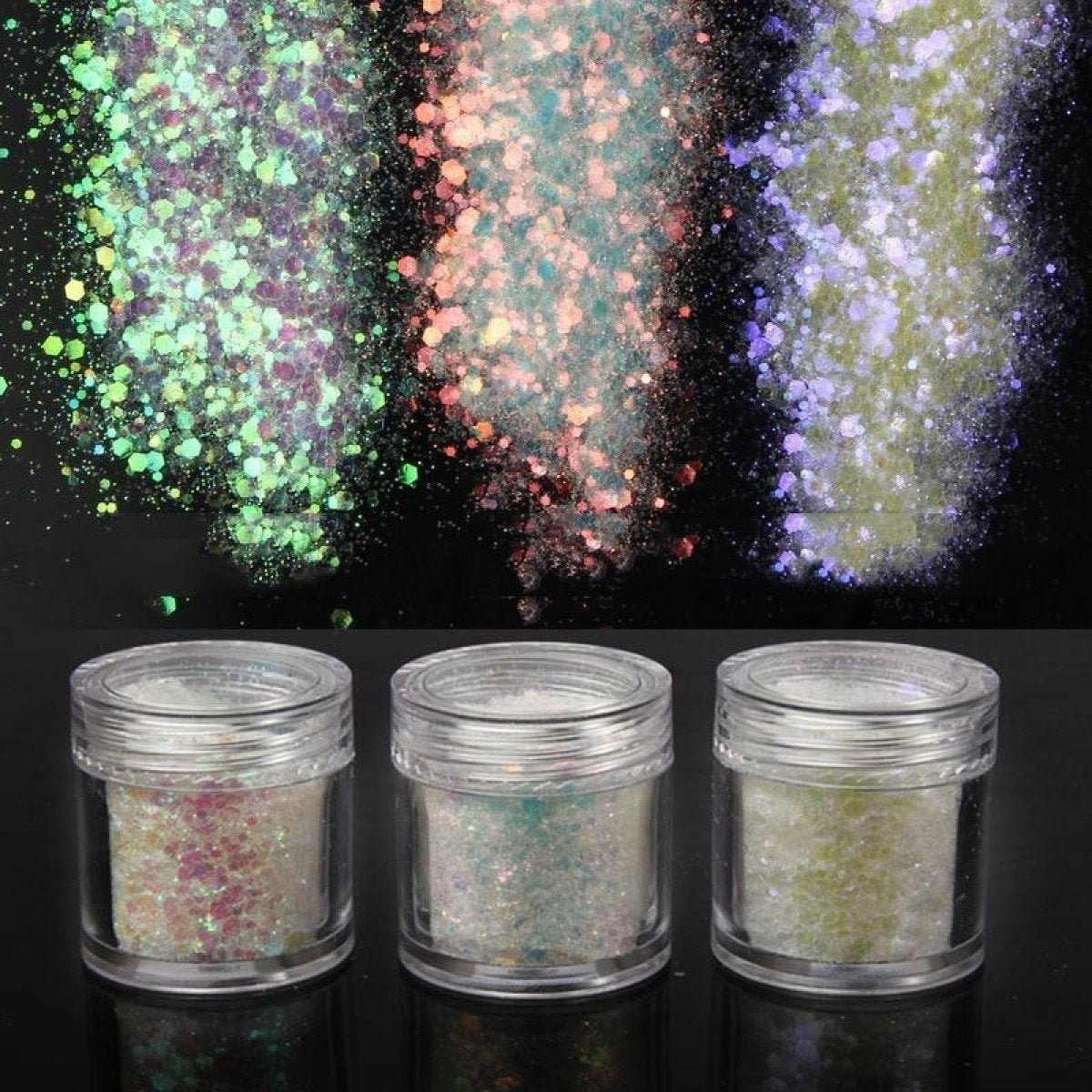 10g Holographic Iridescent Glitter Mix 0.3-3mm Rainbow Nail Art Decorations - Pink/Purple (changes to G&P) - Asia Sell