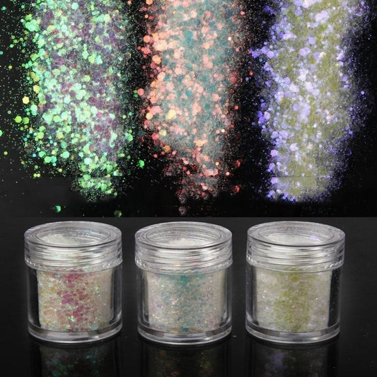 10g Holographic Iridescent Glitter Mix 0.3-3mm Rainbow Nail Art Decorations - Pink/Purple (changes to G&P) - - Asia Sell
