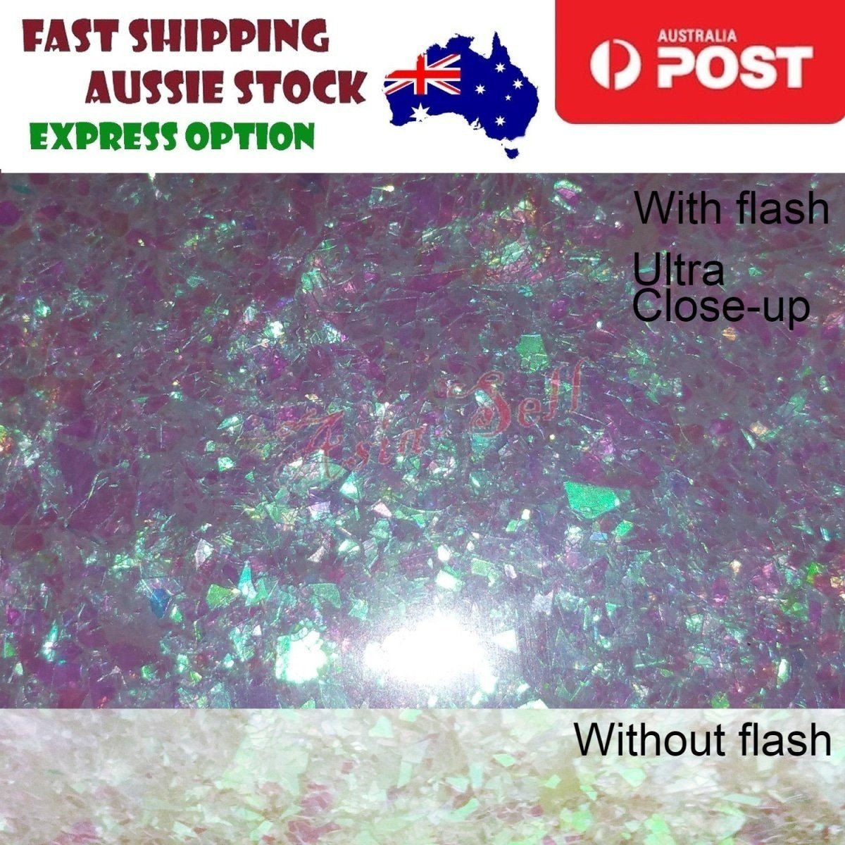 10g Holographic Iridescent Glitter Mix 0.3-3mm Rainbow Nail Art Decorations - Pink/Purple (changes to G&P) - Asia Sell