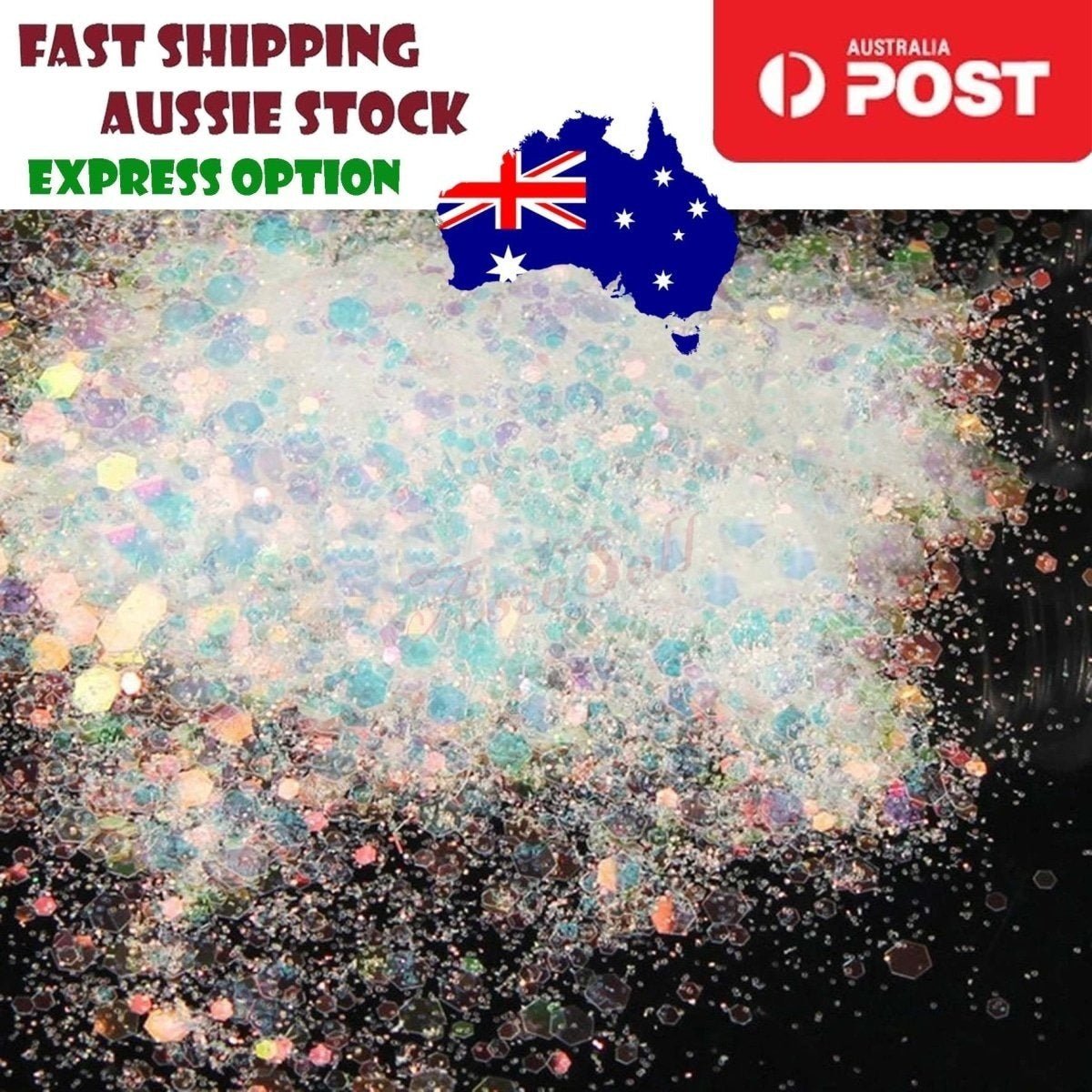 10g Holographic Iridescent Glitter Mix 0.3-3mm Rainbow Nail Art Decorations - Purple&G (changes to G&R) - Asia Sell