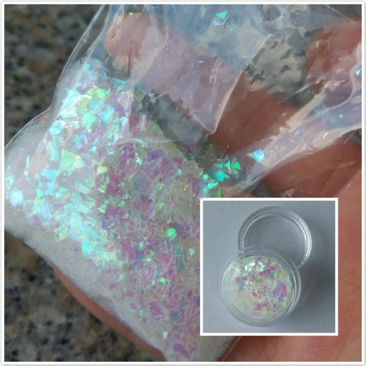 10g Holographic Iridescent Glitter Mix 0.3-3mm Rainbow Nail Art Decorations - Yellow (changes to G&P) - Asia Sell