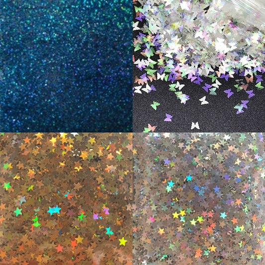 10g Holographic Nail Art Decals Silver Gold Stars Butterflies Bling Decorations 0.2mm - Silver Butterfly Sequins - - Asia Sell