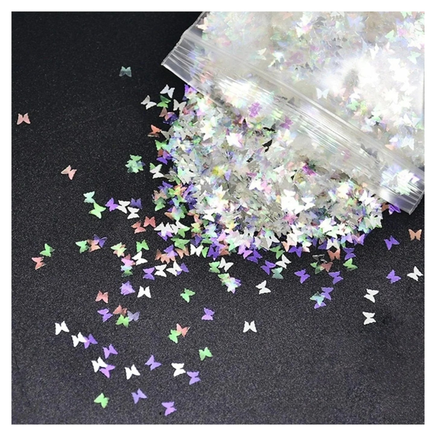 10g Holographic Nail Art Decals Silver Gold Stars Butterflies Bling Decorations - White/Silver Butterfly Sequins - Asia Sell