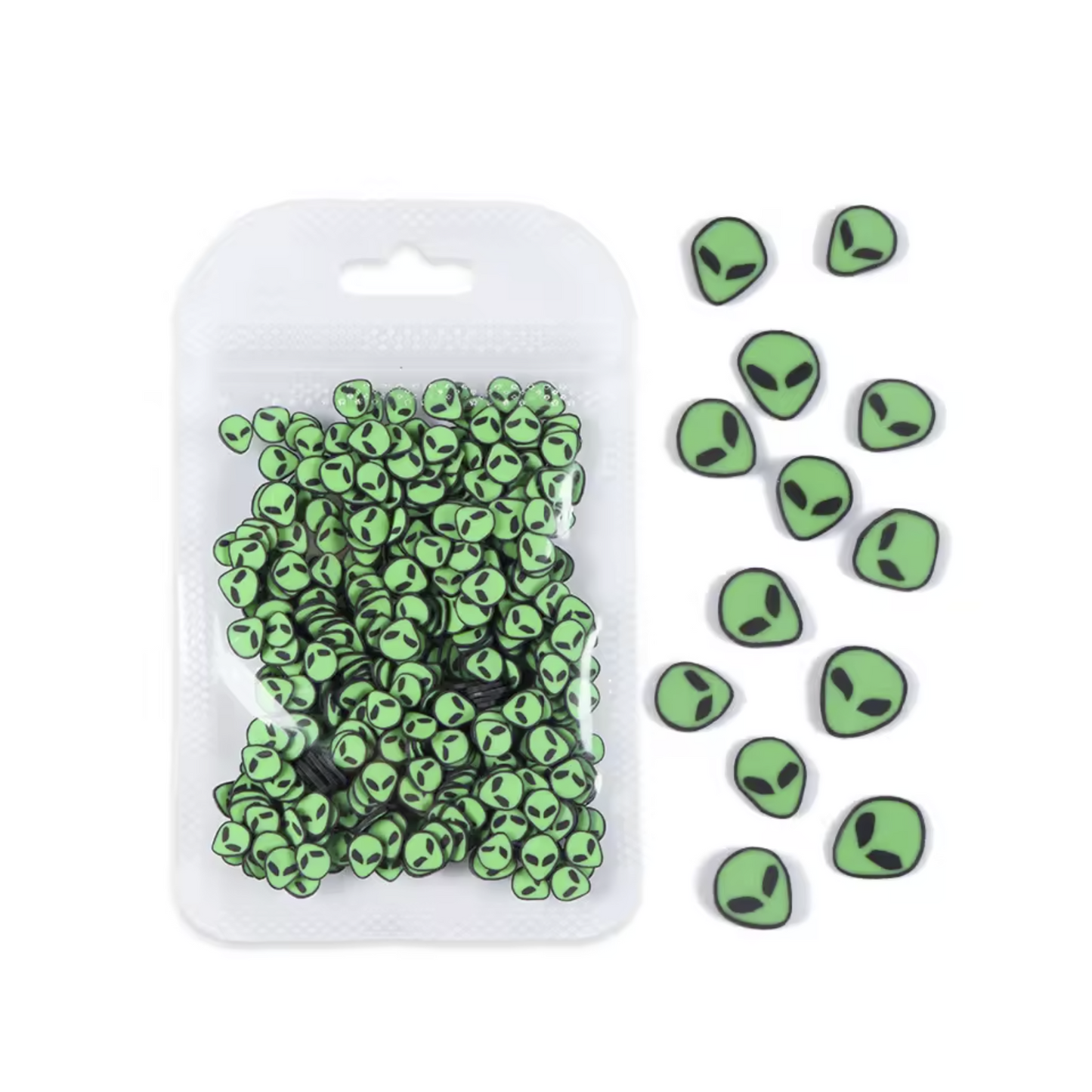 10g Soft Tiny Green Alien Heads Polymer Flakes Slices For Nail Art Decorations Nails Accessories | Asia Sell